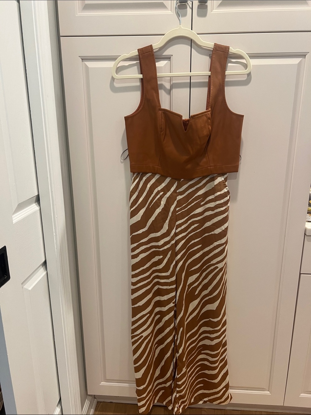 Brown Faux-Leather Crop Top Maxi skirt with Zebra Print Skirt